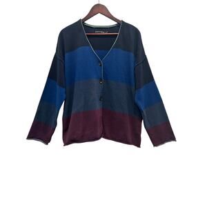 Gudrun Sjoden Colorblock V Neck Grandpa Cardigan Cotton Wool Blend Size XL